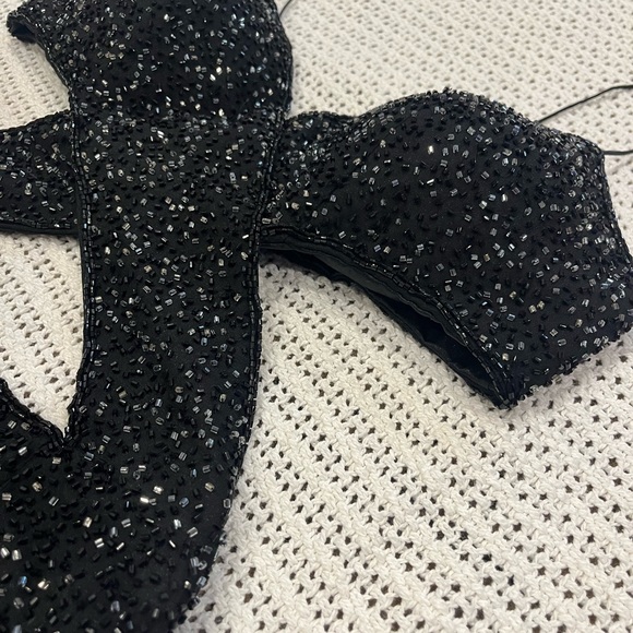 Vintage 90’s 100% Silk Beaded Dress Silk Dress Backless Gown Prom Black Cher - Picture 12 of 16